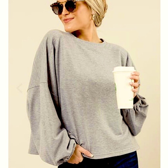 CHERISH Boxy Raglan Balloon Sleeve Sweatshirt Heather Grey L - Picture 1 of 5